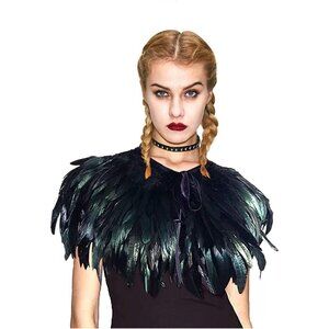 Women's Real Nature Feather Shrug Cape Lace Shawl Collar Witch Cosplay Costumes